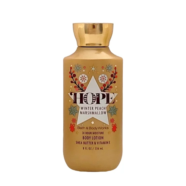 Bath And Body Works Hope Winter Peach Marshmallow 24hr Moisture Body Lotion Shea Butter & Vitamin E 8fl Oz 236 mL