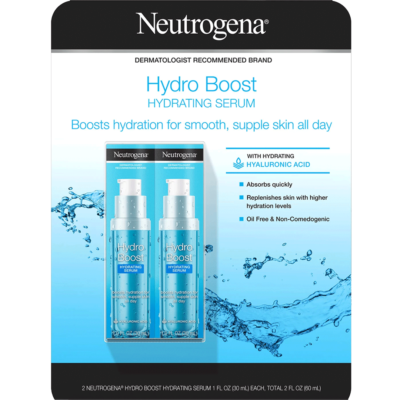 Neutrogena Hydro Boost Hydrating Serum Boosts Hydration For Smooth, Supple Skin All Day With Hydrating Hyaluronic Acid, 1.0 FL Oz Each, Total 2Fl Oz (60mL)