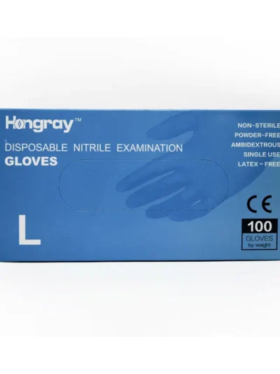 Hongray Disposable Nitrile Examination Gloves, Non Sterile, Powder-Free Ambidextrous Single Use Latex Free Large Size 100 Gloves