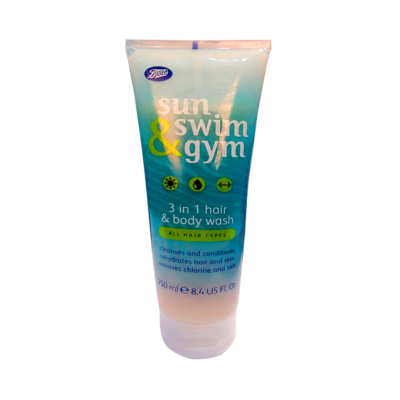 Boots Sun Swim & Gym 3 in 1 hair & body wash all hair types 250 ml 8.4 us fl oz