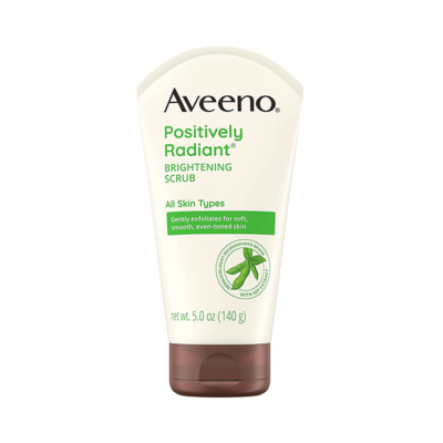 Aveeno Positively Radiant Brightening Scrub All Skin Types Gently Exfoliates For Soft Skin 5.0 OZ (140g)