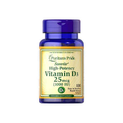 Puritans Pride Vitamin D3 25 mcg (1000IU) 100 Rapid Release Softgels