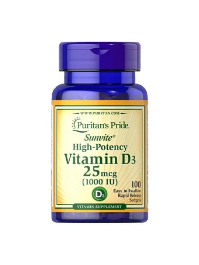 Puritans Pride Vitamin D3 25 mcg (1000IU) 100 Rapid Release Softgels