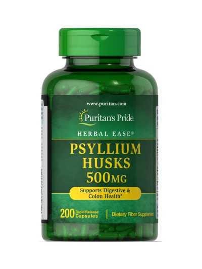 Puritans Pride Psyllium Husks 500mg Supports Digestive & Colon Health 200 Rapid Release Capsules #3241