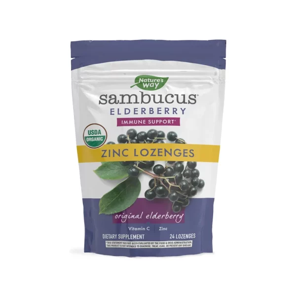 Natures Way Sambucus Elderberry Immune Support Organic Zinc Vitamin C 24 Lozenges