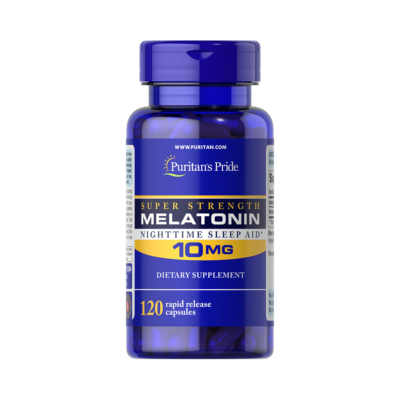 Puritans Pride Super Strength Melatonin Night Time Sleep Aid 10 mg Dietary Supplement 120 Rapid Release Capsules #31364