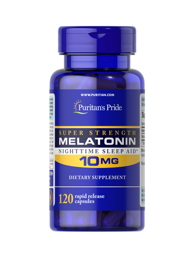 Puritans Pride Super Strength Melatonin Night Time Sleep Aid 10 mg Dietary Supplement 120 Rapid Release Capsules #31364