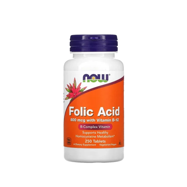 NOW Foods Folic Acid 800 Mcg With Vitamin B-12 B-Complex Vitamin 250 Tablets